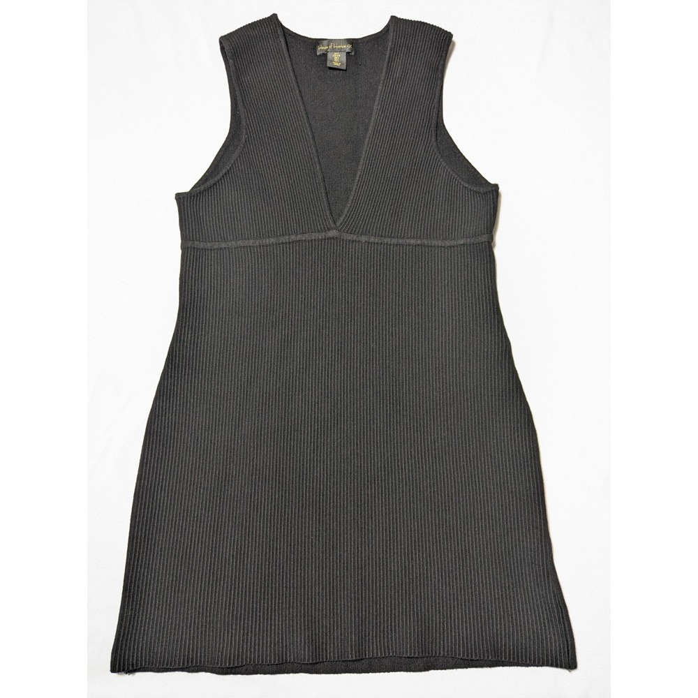 HOUSE OF HARLOW 1960 Women Large Black V-Neck Ribbed Sleeveless Sweater Dress